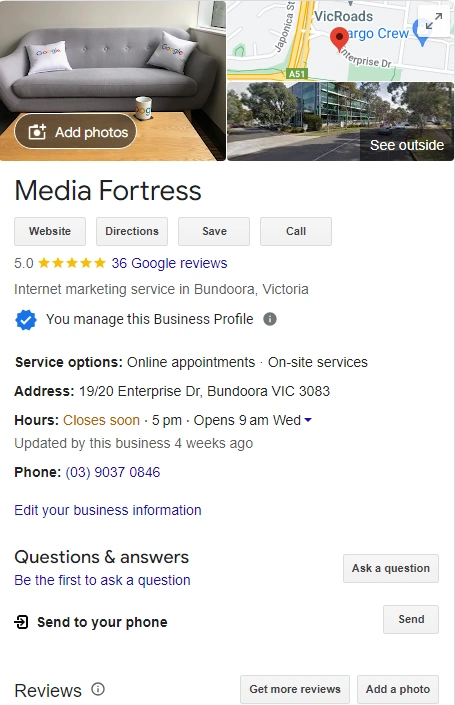 an example of google business page set up